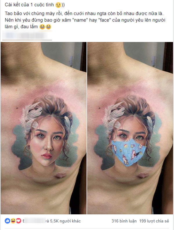 Người trong cuộc tiết lộ sự thật gây sốc về câu chuyện chia tay xong đeo khẩu trang cho hình xăm bạn gái khiến dân mạng tranh cãi