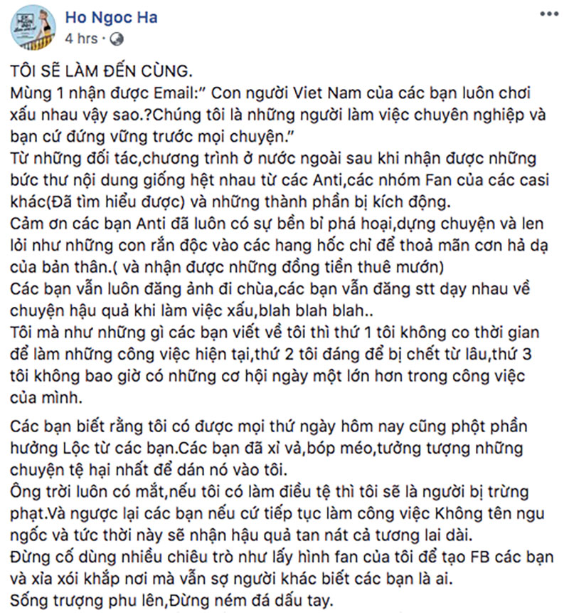 Đọc xong tâm thư Hồ Ngọc Hà gửi đến antifan, cảm thấy cần mở gấp lớp soạn thảo văn bản đúng chính tả cho cô