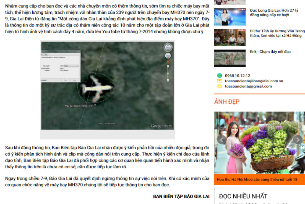 Thông tin phát hiện máy bay MH370: Chờ Tỉnh ủy Gia Lai kết luận