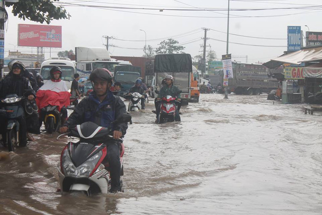 Đồng Nai: Mưa như trút nước, quốc lộ 51 biến thành sông