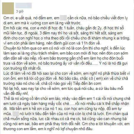 Bị chồng đánh chỉ vì đón con bị ốm về sớm, vợ trẻ ức nghẹn họng vì mẹ chồng cũng nhảy vào kêu con dâu sai rồi