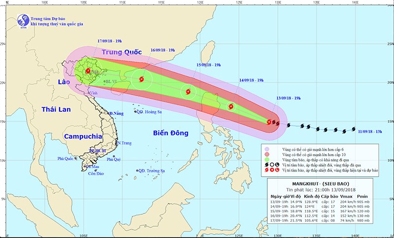 Dự báo thời tiết 14/9: 2 kịch bản siêu bão Mangkhut