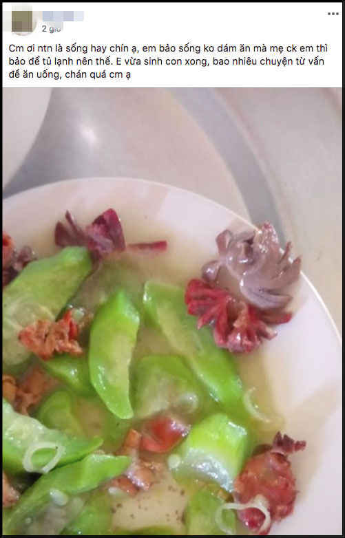 Vừa đẻ xong, nàng dâu được mẹ chồng đãi ngay món mướp xào mề gà tái đỏ, hội chị em khắp nơi dậy sóng