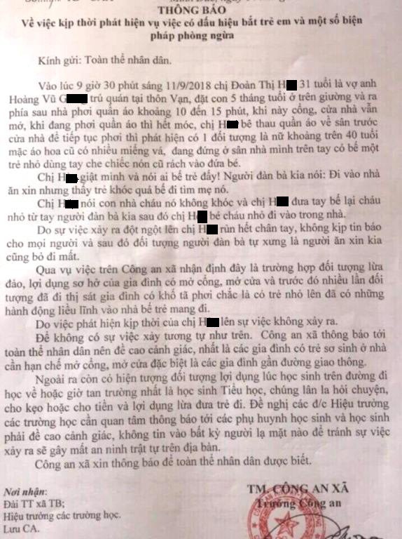 Thực hư thông tin người phụ nữ ăn xin vào nhà bắt cóc bé trai 3 tháng tuổi ở Hải Dương