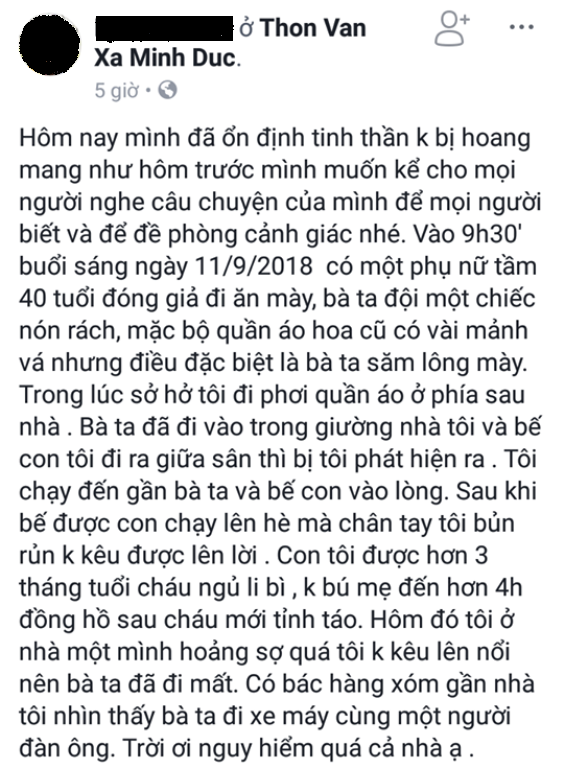 Thực hư thông tin người phụ nữ ăn xin vào nhà bắt cóc bé trai 3 tháng tuổi ở Hải Dương