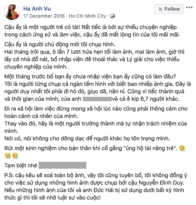 Một nhiếp ảnh gia tên tuổi bị hàng loạt người mẫu Tây tố làm việc thiếu chuyên nghiệp, gửi clip nhạy cảm để trêu đùa