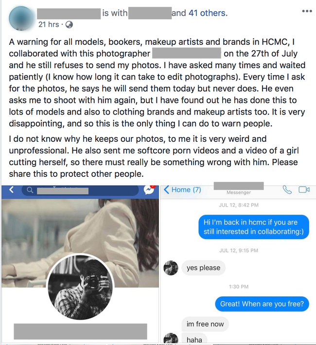 Một nhiếp ảnh gia tên tuổi bị hàng loạt người mẫu Tây tố làm việc thiếu chuyên nghiệp, gửi clip nhạy cảm để trêu đùa