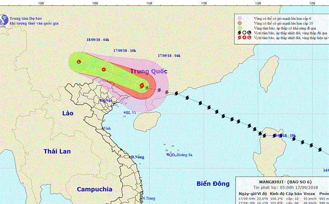 Bão Mangkhut sẽ suy yếu thành áp thấp nhiệt đới trên đất liền của Trung Quốc Bão Mangkhut sẽ suy yếu thành áp thấp nhiệt đới trên đất liền của Trung Quốc