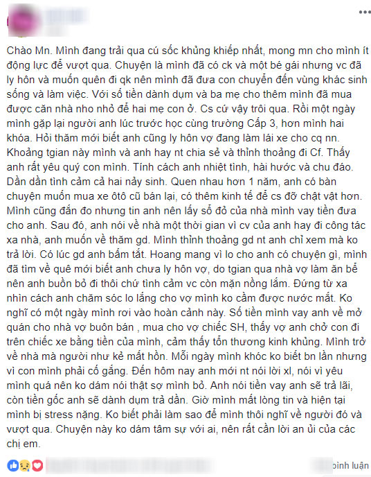 Mẹ đơn thân vô tình là kẻ thứ 3, đã bị lừa tình còn bị bồ dụ cắm sổ đỏ nhà về mua xe cho vợ đi
