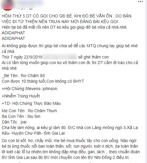 Bé trai nhiễm trùng huyết ở Gia Lai đã mất nhưng nhà từ thiện vẫn kêu gọi, kèm hình ảnh thương tâm của bệnh nhân