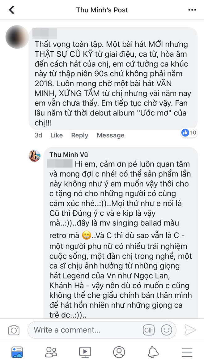 Thu Minh thẳng thắn đáp trả fan chê MV mới: Không thích thì để người khác nghe!
