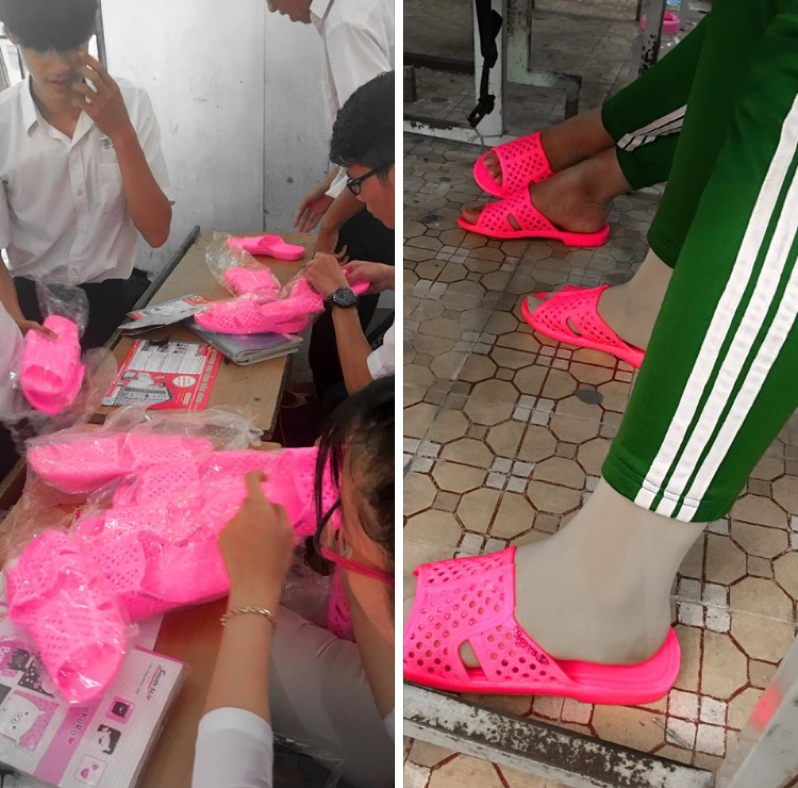 Ngầu như lớp người ta: Rủ team mang dép tổ ong sáng rực cả một góc trường!