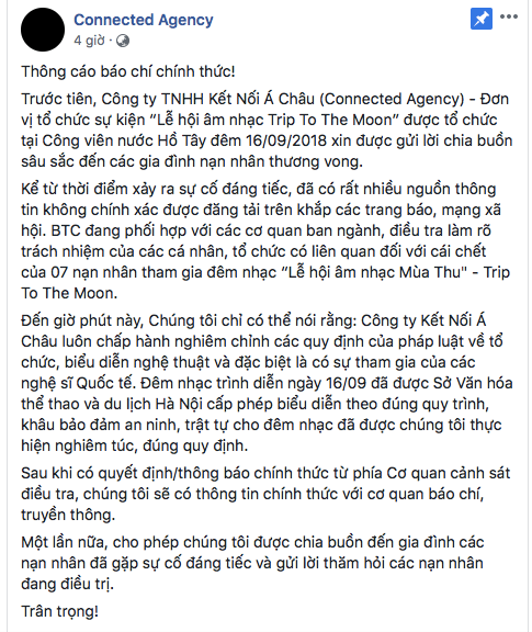 Đơn vị tổ chức đêm nhạc hội ở Hồ Tây lần đầu lên tiếng vụ 7 thanh niên tử vong
