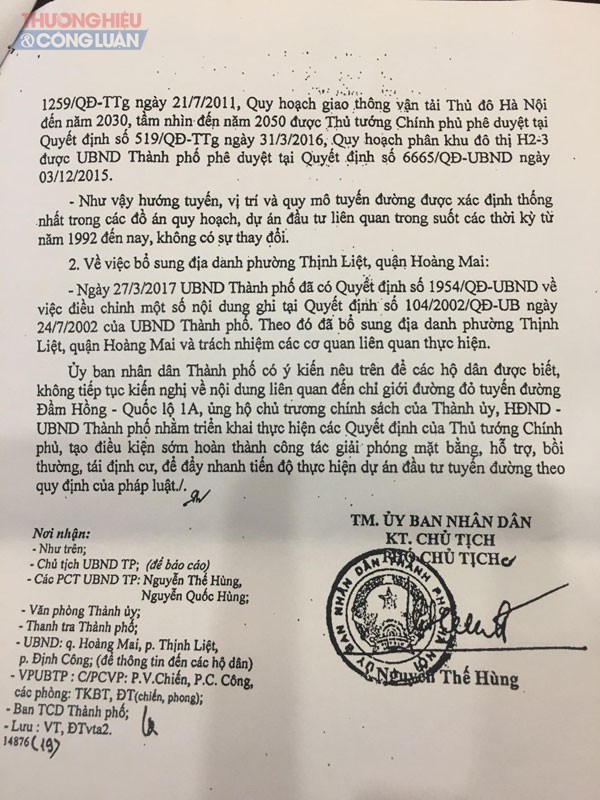 Người dân nghi ngờ pháp lý Dự án đường vành đai 2,5 Định Công, chính quyền nói gì?