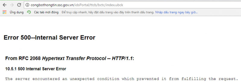 Trang công bố thông tin của UBCKNN dính lỗi không truy cập được công bố của công ty đại chúng