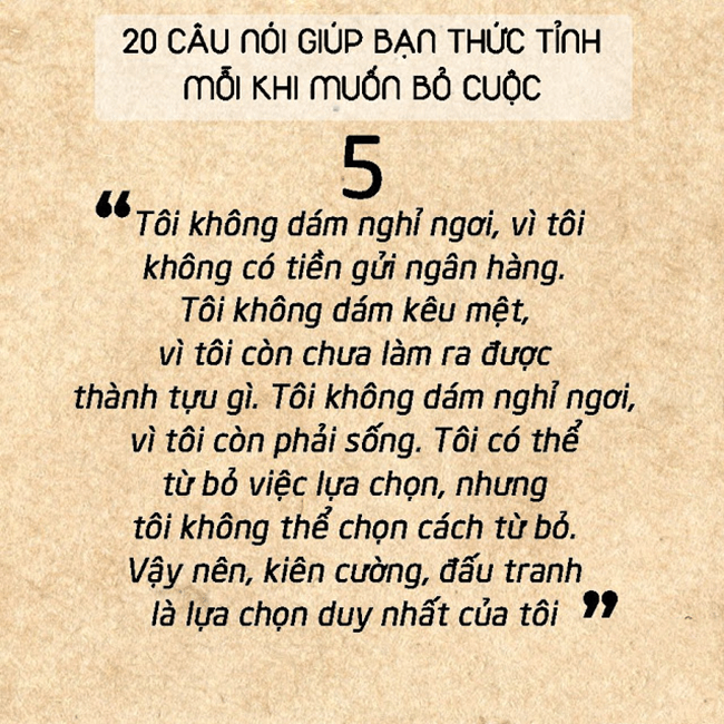20 câu nói đơn giản sẽ khiến bạn thức tỉnh mỗi khi muốn bỏ cuộc