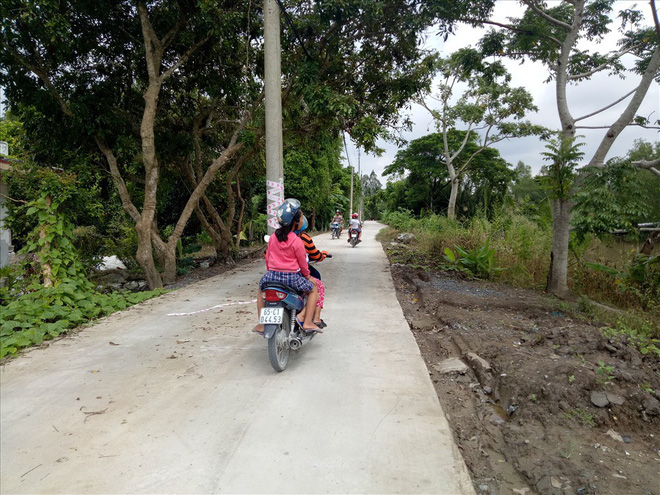 Gần 20 trụ điện được trồng giữa con đường rộng gần 4 mét