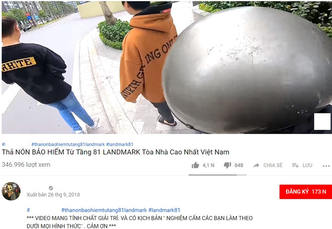 Chàng trai thả mũ bảo hiểm từ tầng 81: Thử thách có thật hay câu view?