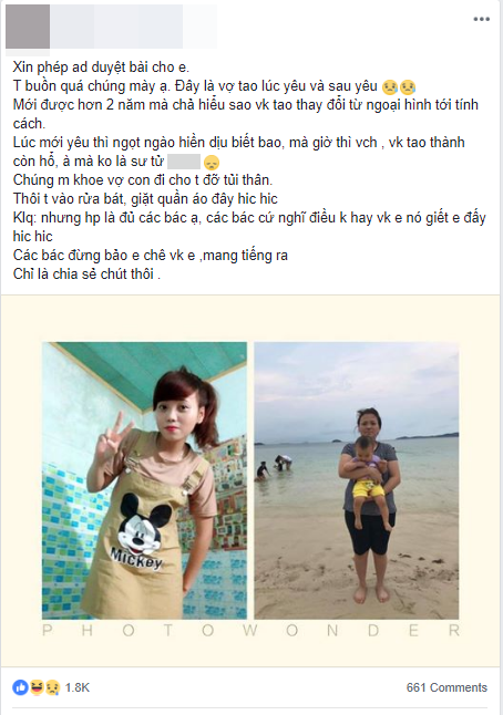 Vợ tăng 20kg sau sinh lại còn dữ dằn như sư tử, chồng đăng đàn bóc phốt khiến nhiều người bật cười đồng cảm