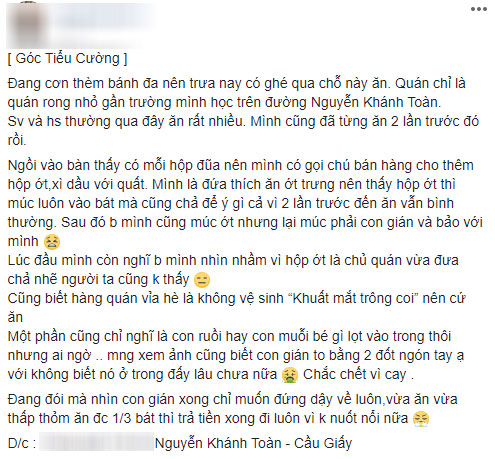 Phát hiện có gián trong lọ ớt mình vừa cho vào bát bánh đa, cô nàng vẫn quyết tâm ăn hết 1/3 mới về khiến dân mạng sốc nặng