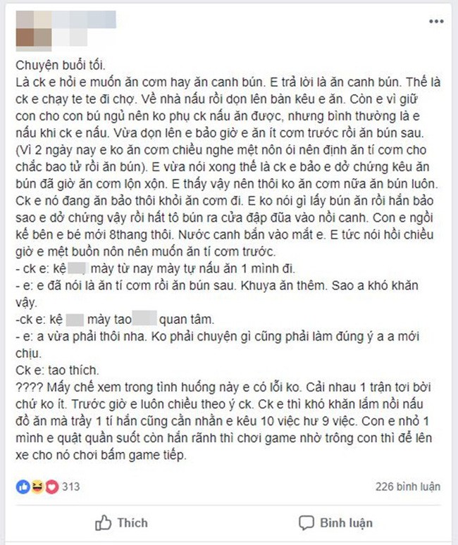 Góc đỏng đảnh: Nhờ chồng nấu bún xong lại đòi ăn cơm, vợ trẻ bị dân mạng mắng tới tấp