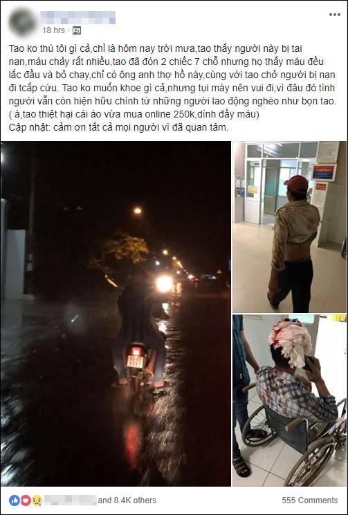 Gọi taxi để đưa người gặp nạn đi cấp cứu nhưng ai cũng bỏ chạy, hành động của nam thanh niên cùng anh phụ hồ dưới cơn mưa khiến ai cũng ấm lòng