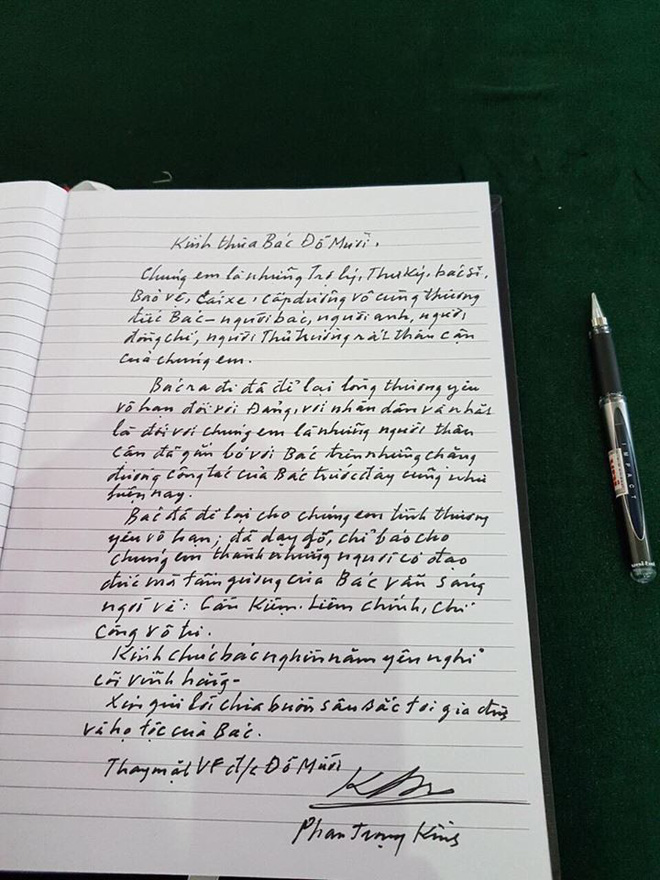 Lời từ biệt xúc động trong sổ tang cố Tổng Bí thư Đỗ Mười