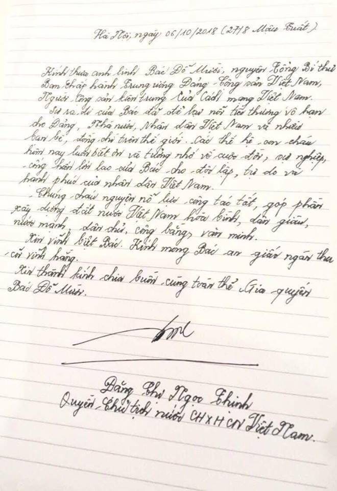 Lời từ biệt xúc động trong sổ tang cố Tổng Bí thư Đỗ Mười