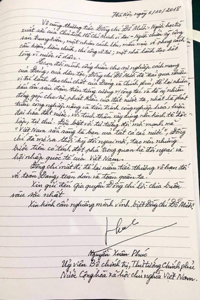 Lời từ biệt xúc động trong sổ tang cố Tổng Bí thư Đỗ Mười