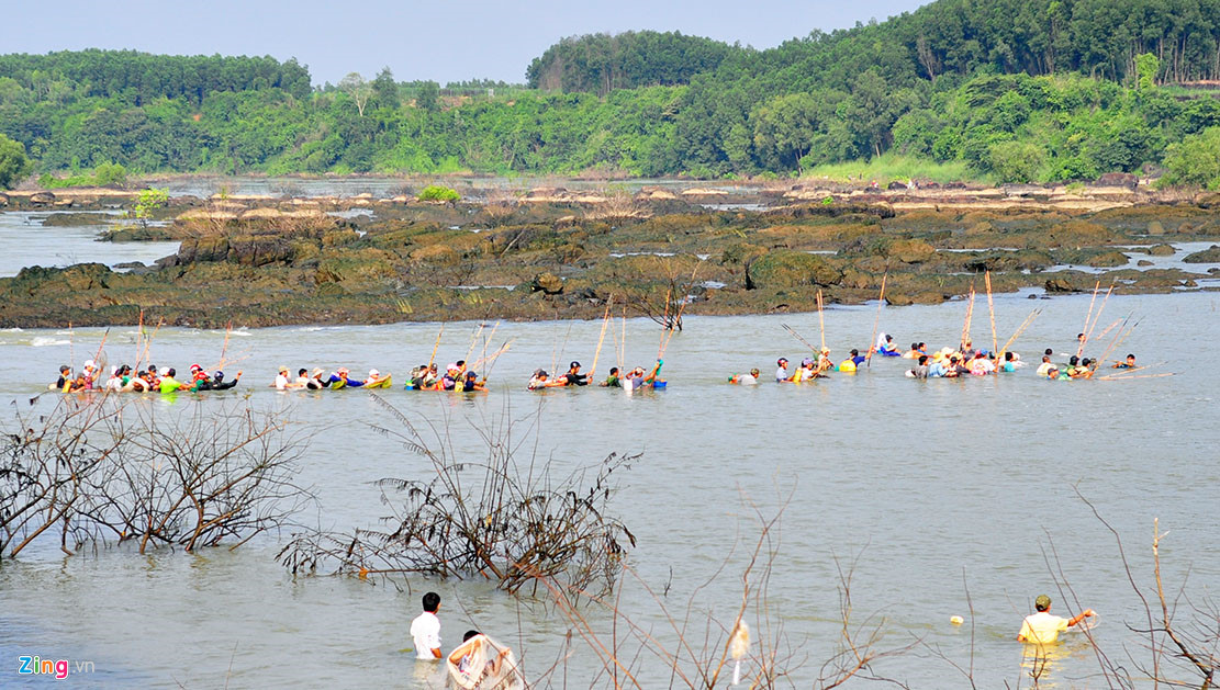 Thủy điện Trị An đóng đập, người dân đổ xô về bắt cá khủng
