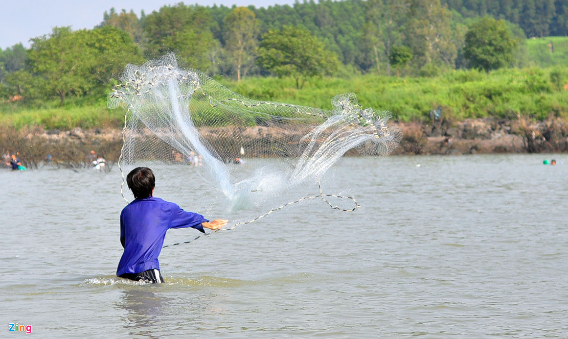 Thủy điện Trị An đóng đập, người dân đổ xô về bắt cá khủng