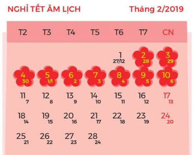 Chi tiết lịch nghỉ lễ các ngày trong năm 2019: Nghỉ Tết Nguyên đán 9 ngày Chi tiết lịch nghỉ lễ các ngày trong năm 2019: Nghỉ Tết Nguyên đán 9 ngày
