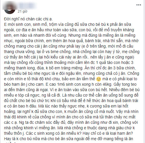 Vợ mới sinh con, cả nhà chồng giàu có không những không bồi bổ mà còn lườm nguýt: Ăn gì ăn lắm thế!