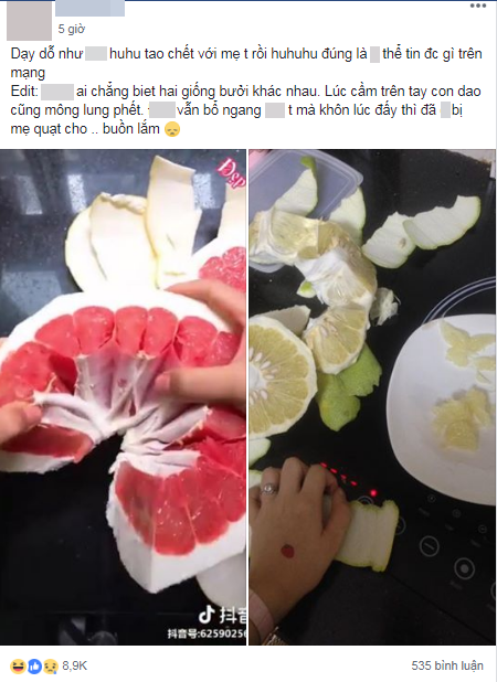 Hớn hở học theo clip dạy bóc bưởi không dính vỏ, cô gái trẻ bị mẹ mắng tơi bời vì quá sai