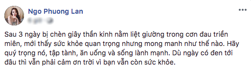 Hoa hậu Ngô Phương Lan bị chèn dây thần kinh, nằm liệt giường 3 ngày trong cơn đau triền miên