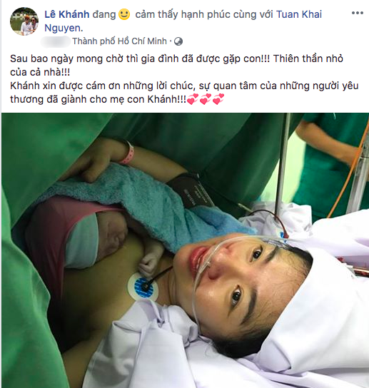 Lê Khánh hạnh phúc chào đón con đầu lòng, dàn sao Việt đồng loạt gửi lời chúc mừng