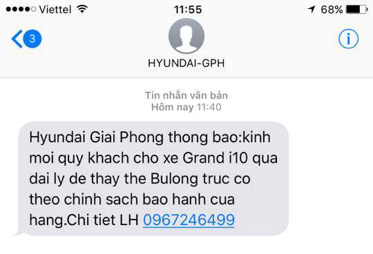 Lỗi bu lông của Hyundai Grand i10 chỉ có trên xe lắp ráp