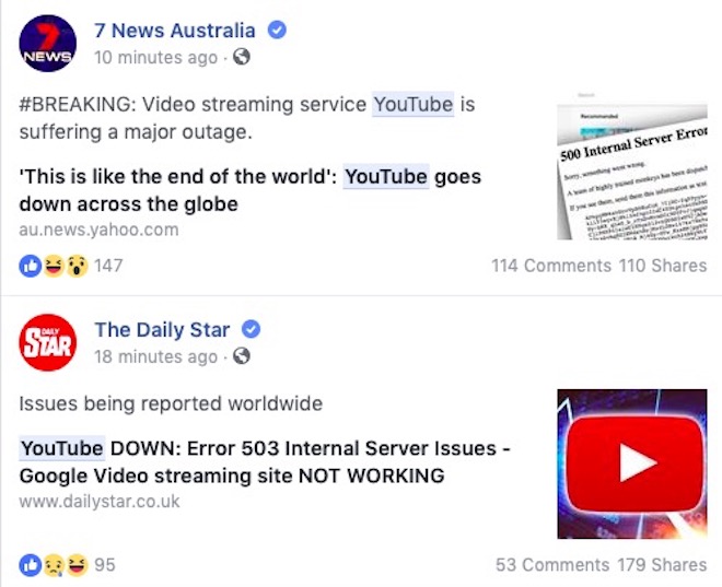 YouTube sập toàn cầu: Dân mạng VN hoang mang, YouTube lên Facebook xin lỗi