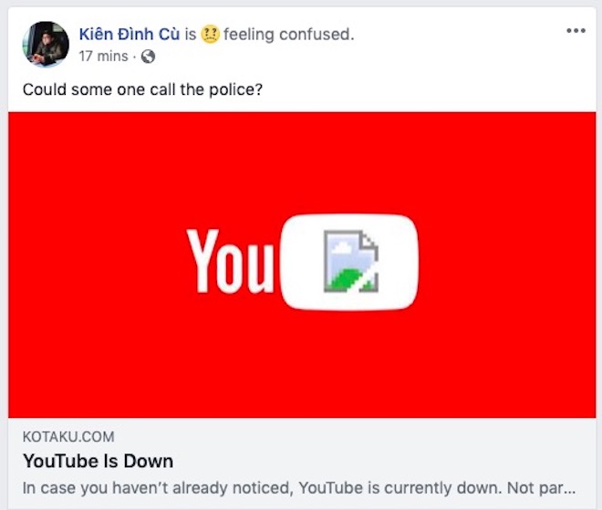 YouTube sập toàn cầu: Dân mạng VN hoang mang, YouTube lên Facebook xin lỗi