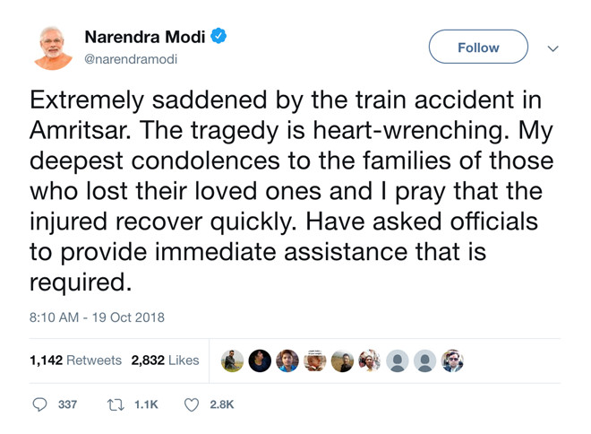 Tàu Ấn Độ cán đám đông mừng lễ hội, ít nhất 50 người thiệt mạng