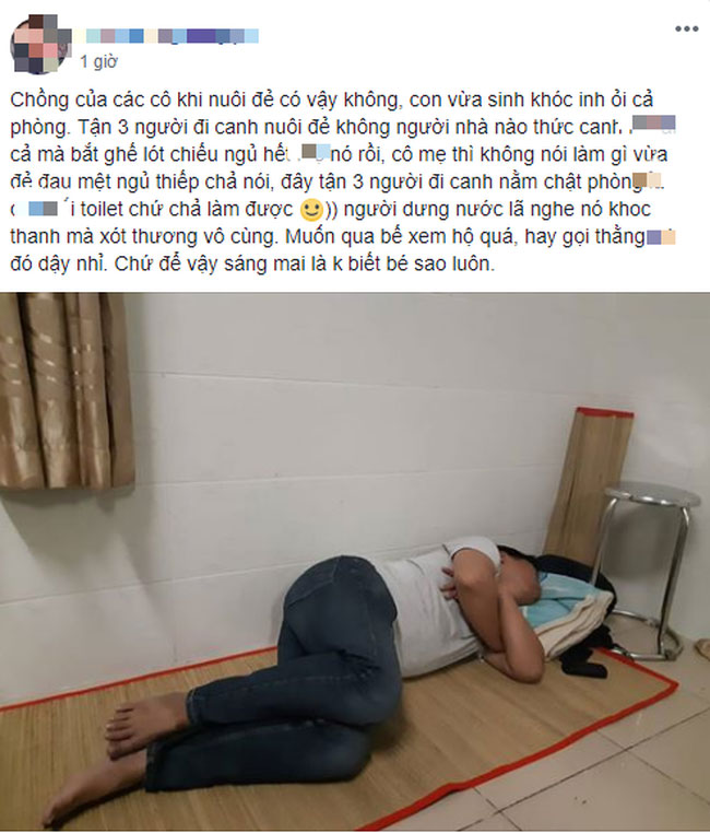 Nhìn cảnh ông chồng đi chăm gái đẻ mà ngủ say tít trong khi con khóc, vợ đau, người cáu tiết, người lại cảm thông