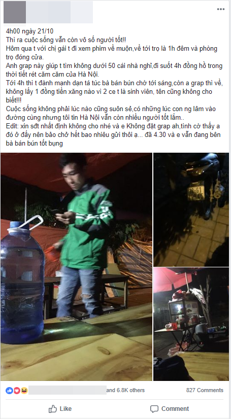 Cô gái về khuya không vào được phòng trọ, anh GrabBike chở khách nữ đi tìm gần 50 nhà nghỉ suốt 4h đồng hồ mà không lấy tiền