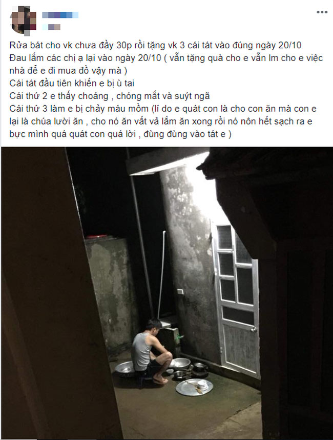 Vợ bức xúc vì chồng vừa rửa bát đã tặng 3 cái tát làm quà 20/10, nghe hết chuyện chị em lại hùa vào trách thêm