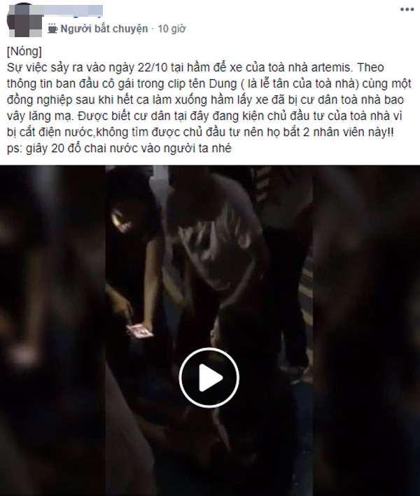 Hà Nội: Nghi vấn nữ nhân viên tòa nhà bị cư dân lăng mạ, đổ nước lên người dưới tầng hầm