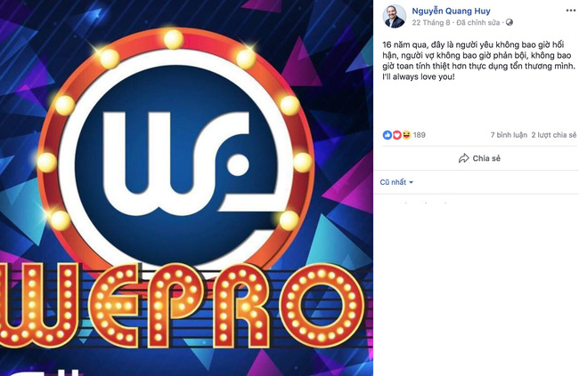 Trước khi công khai ly hôn, Quang Huy từng ám chỉ về một người vợ phản bội, toan tính, làm tổn thương mình?