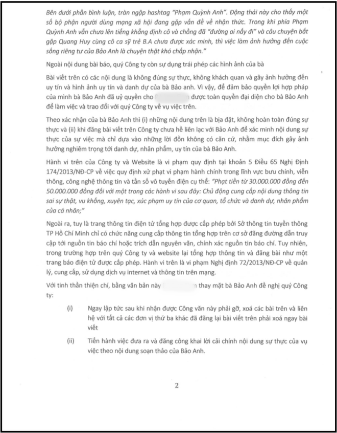 Bị đồn là người thứ ba phá vỡ cuộc hôn nhân của Phạm Quỳnh Anh - Quang Huy, Bảo Anh chính thức nhờ luật sư vào cuộc