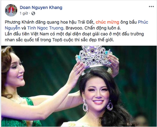 Sao Việt nô nức chúc mừng Phương Khánh đăng quang Hoa hậu Trái Đất 2018