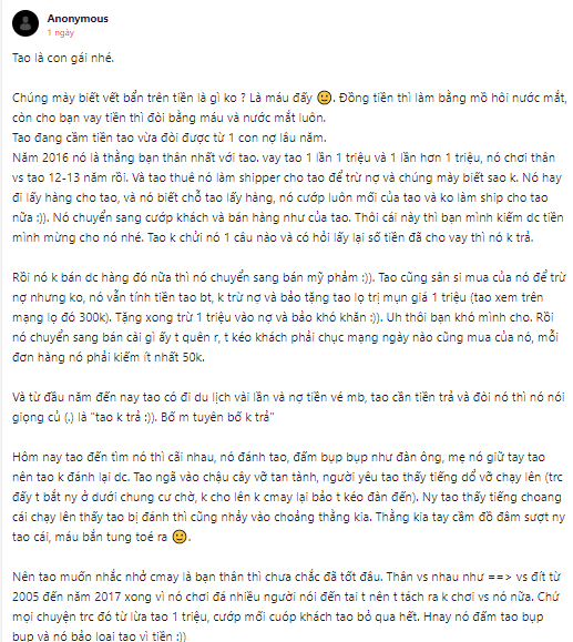 Tội nghiệp cô gái ấy: Đòi được 1 triệu đã cho vay 3 năm, chính chủ bị bạn thân 13 năm đánh thừa sống thiếu chết