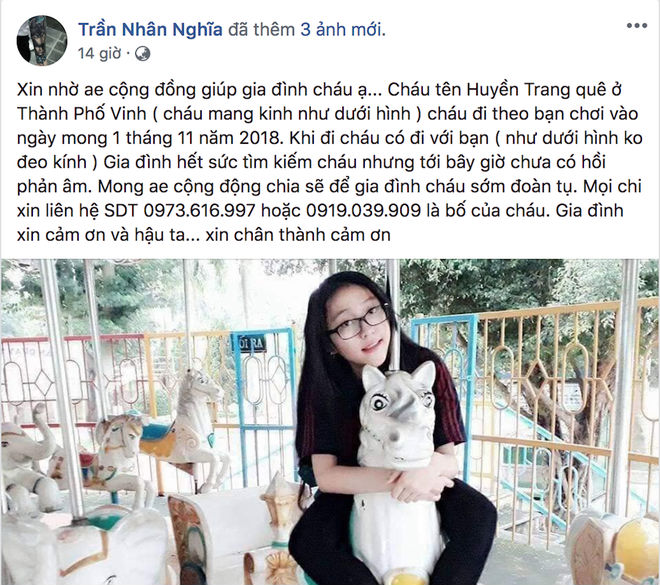 Nữ sinh mất tích nhiều ngày, bố nghi ngờ có người xấu đã dụ dỗ con