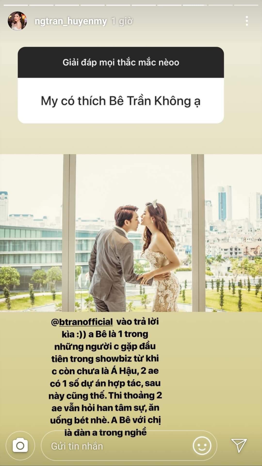 Á hậu Huyền My lần đầu lên tiếng về mối quan hệ với Bê Trần